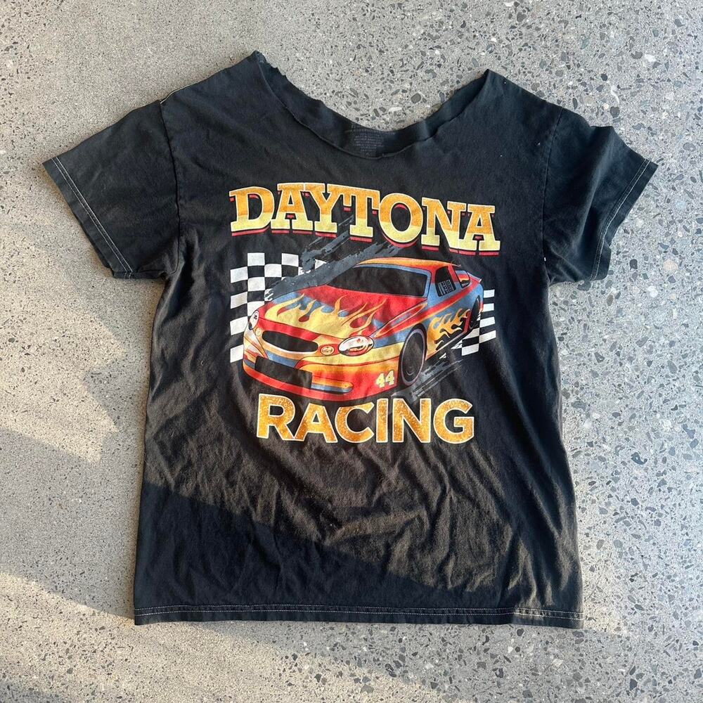 Daytona Racing Graphic Tee Off Shoulder Vintage Inspired Oversized T-Shirt